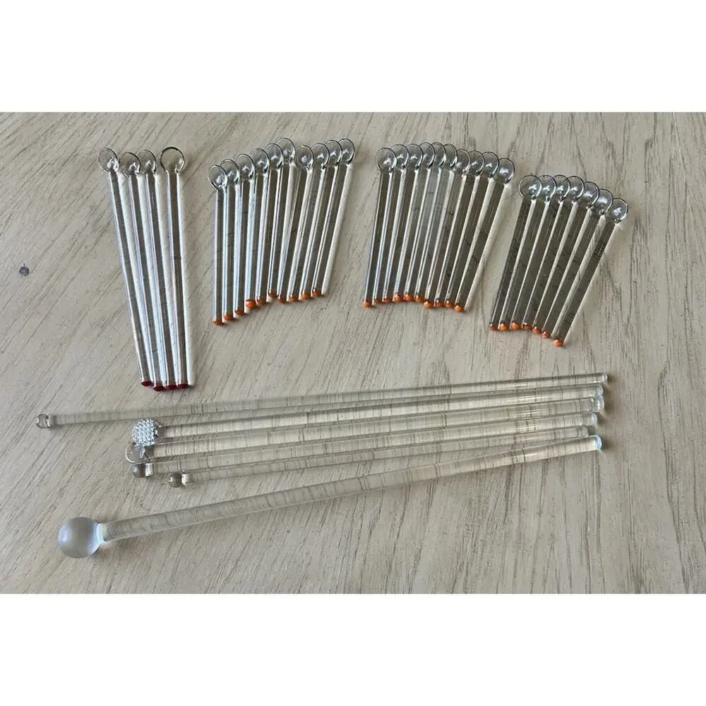 Vintage Glass Cocktail Stirrers Scoop Stir Stick 37 Set Long Red & Orange Tipped